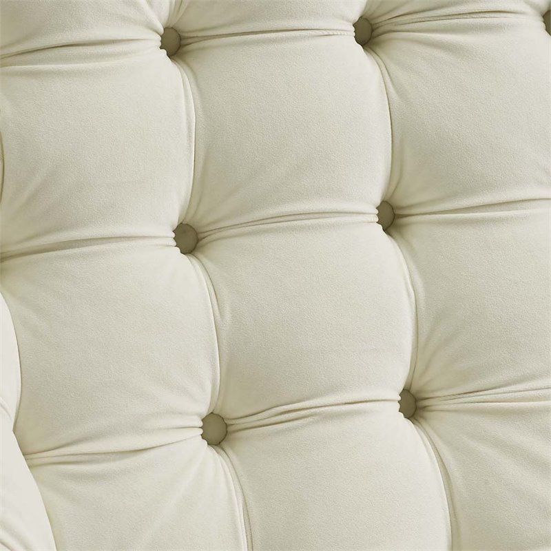Maklaine Contemporary Tufted Performance Velvet Lounge Chair in Ivory
