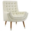 Maklaine Contemporary Tufted Performance Velvet Lounge Chair in Ivory