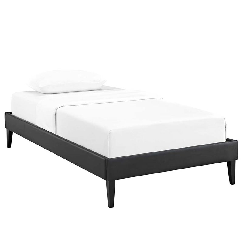 Maklaine Vinyl Twin Bed Frame with Squared Tapered Legs in Black