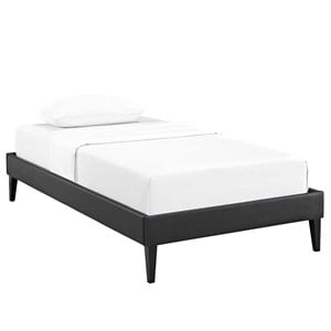 Maklaine Vinyl Twin Bed Frame with Squared Tapered Legs in Black