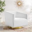 Maklaine Contemporary Performance Velvet Swivel Chair in Gold & White