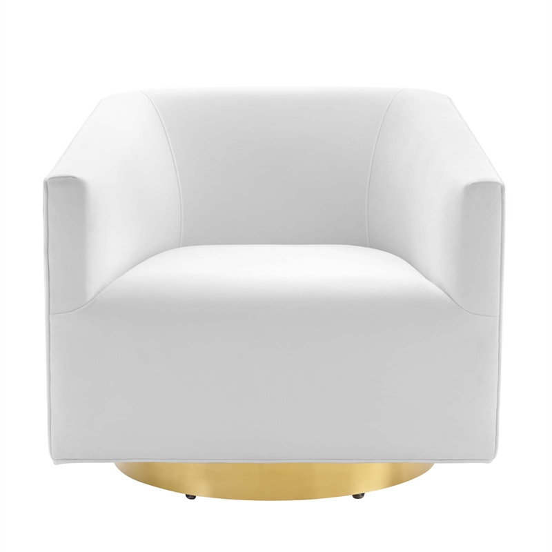 Maklaine Contemporary Performance Velvet Swivel Chair in Gold & White