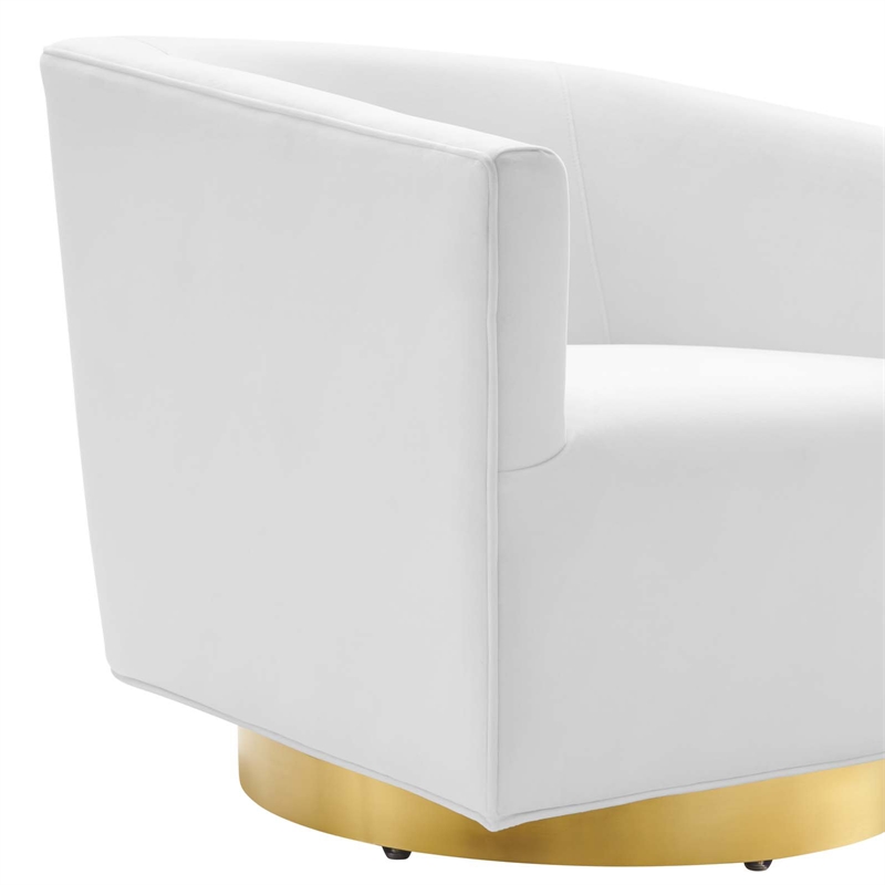 Maklaine Contemporary Performance Velvet Swivel Chair in Gold & White