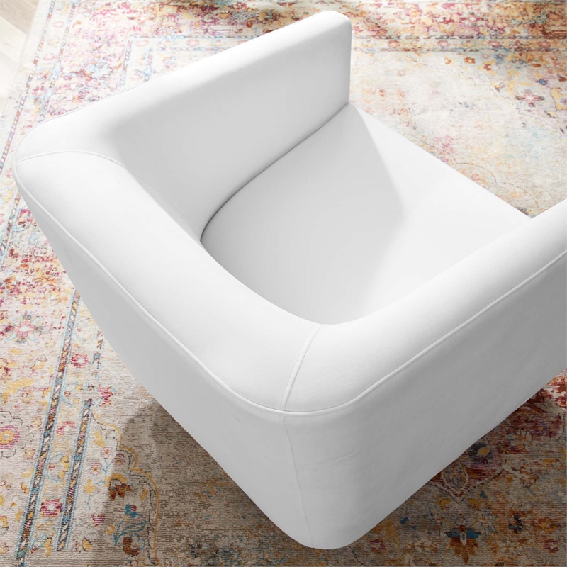 Maklaine Contemporary Performance Velvet Swivel Chair in Gold & White