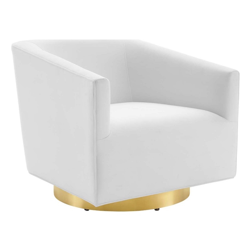 Maklaine Contemporary Performance Velvet Swivel Chair in Gold & White