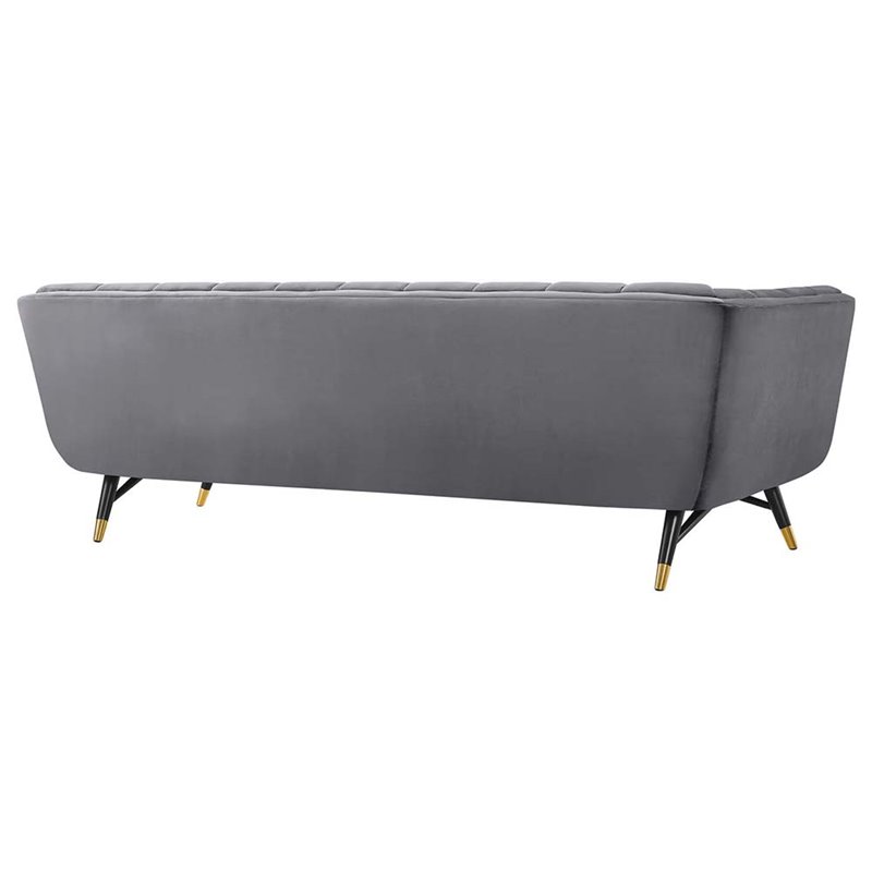Maklaine Contemporary Performance Velvet Tufted Sofa in Gray and Black