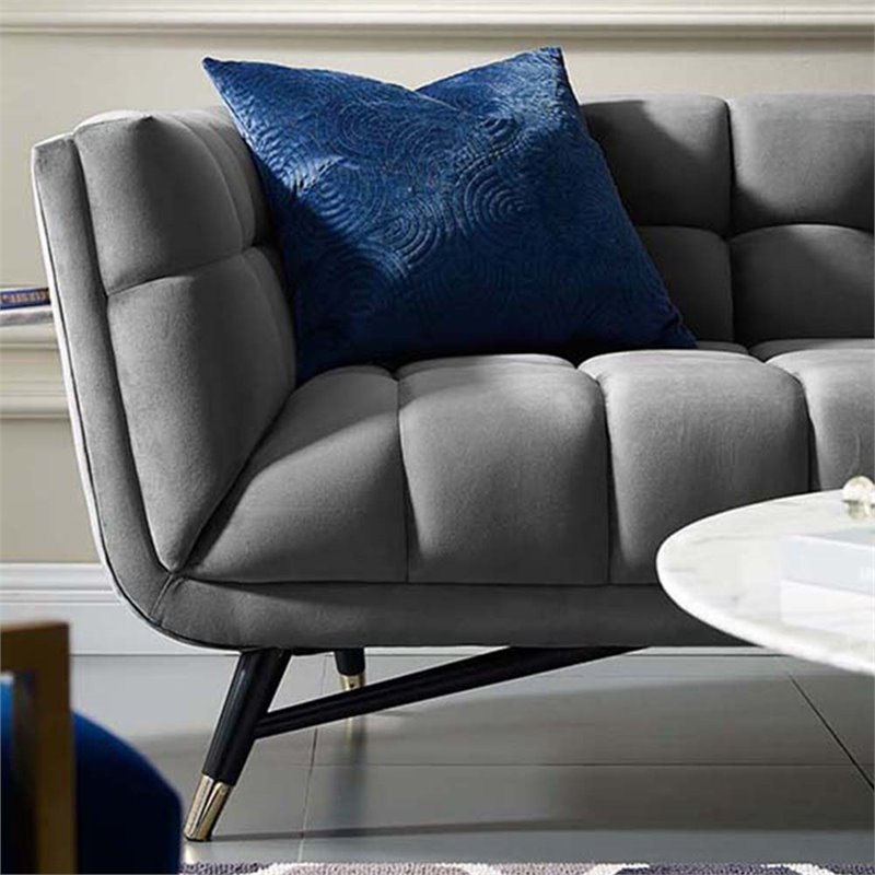 Maklaine Contemporary Performance Velvet Tufted Sofa in Gray and Black
