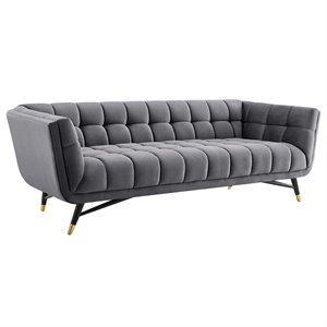 Maklaine Contemporary Performance Velvet Tufted Sofa in Gray and Black