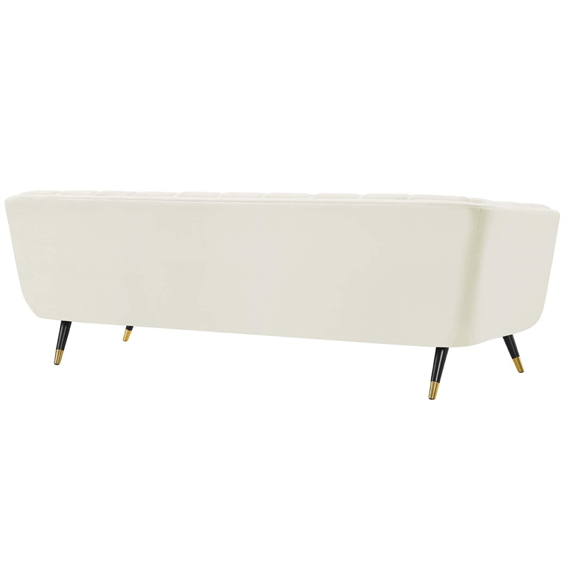 Maklaine Contemporary Performance Velvet Tufted Sofa in Ivory and Black