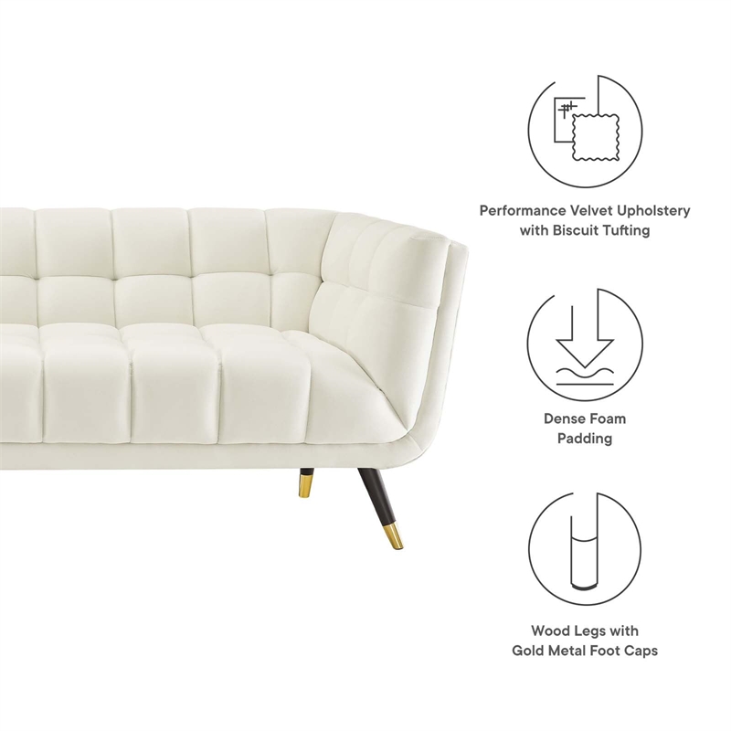 Maklaine Contemporary Performance Velvet Tufted Sofa in Ivory and Black