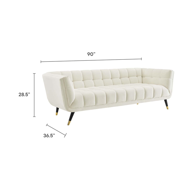 Maklaine Contemporary Performance Velvet Tufted Sofa in Ivory and Black