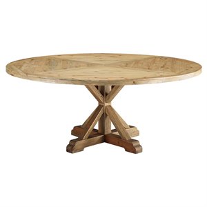 Maklaine Contemporary 71&quot Round Pine Wood Dining Table in Brown