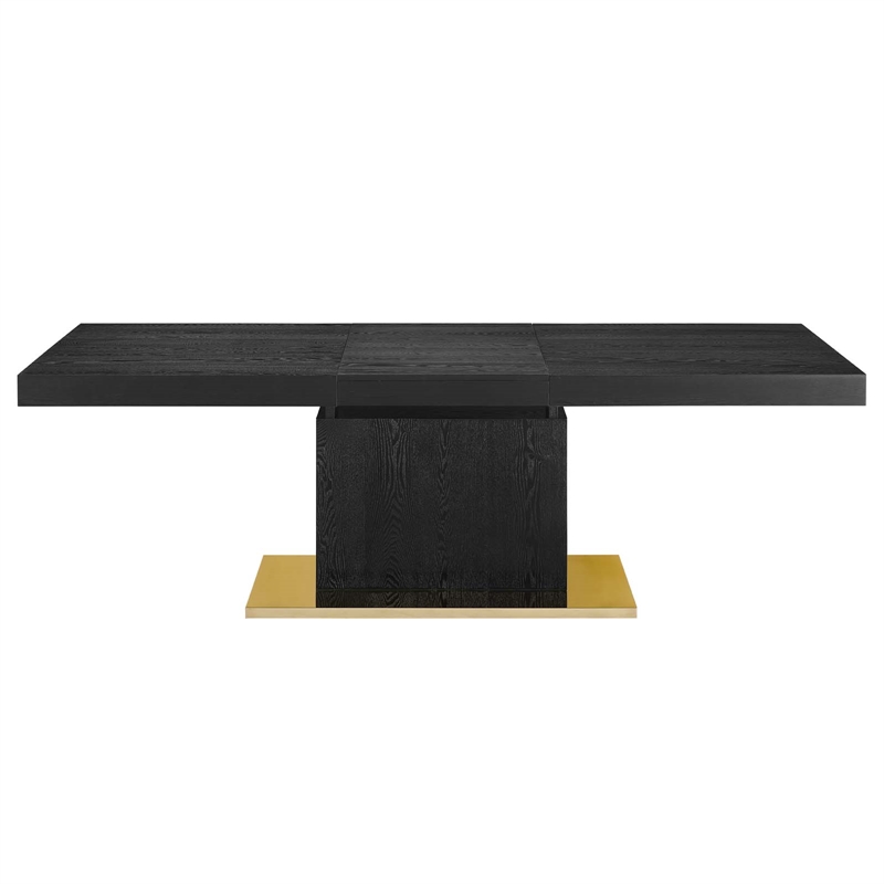 Maklaine Contemporary Expandable Wood Dining Table in Black/Gold