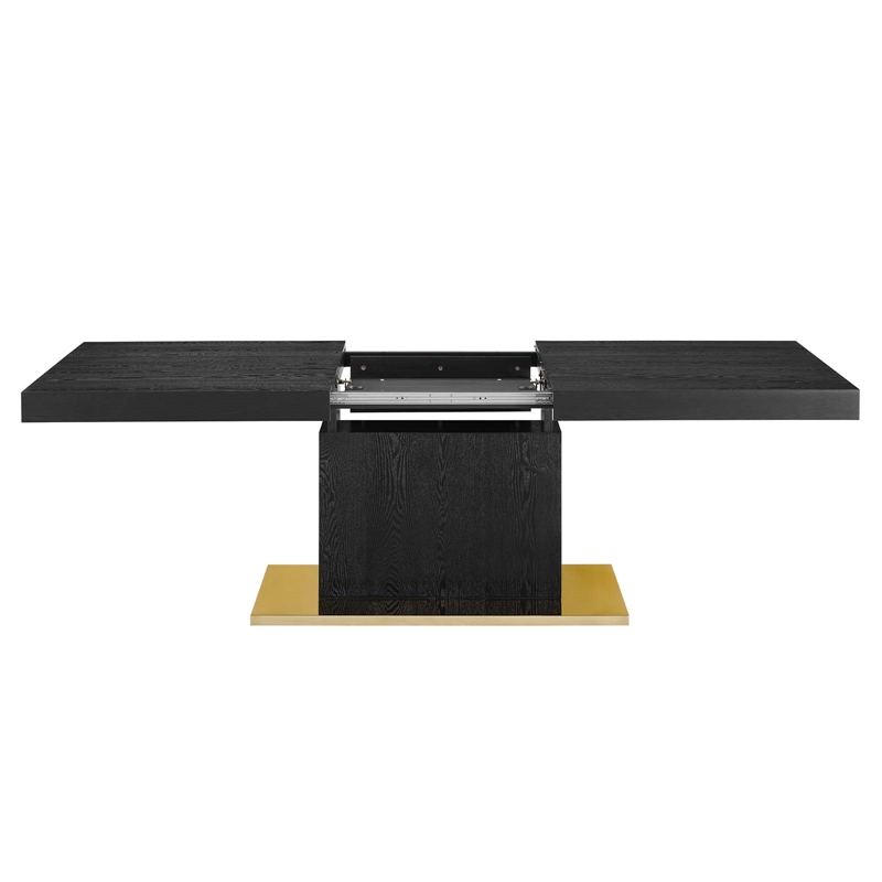 Maklaine Contemporary Expandable Wood Dining Table in Black/Gold