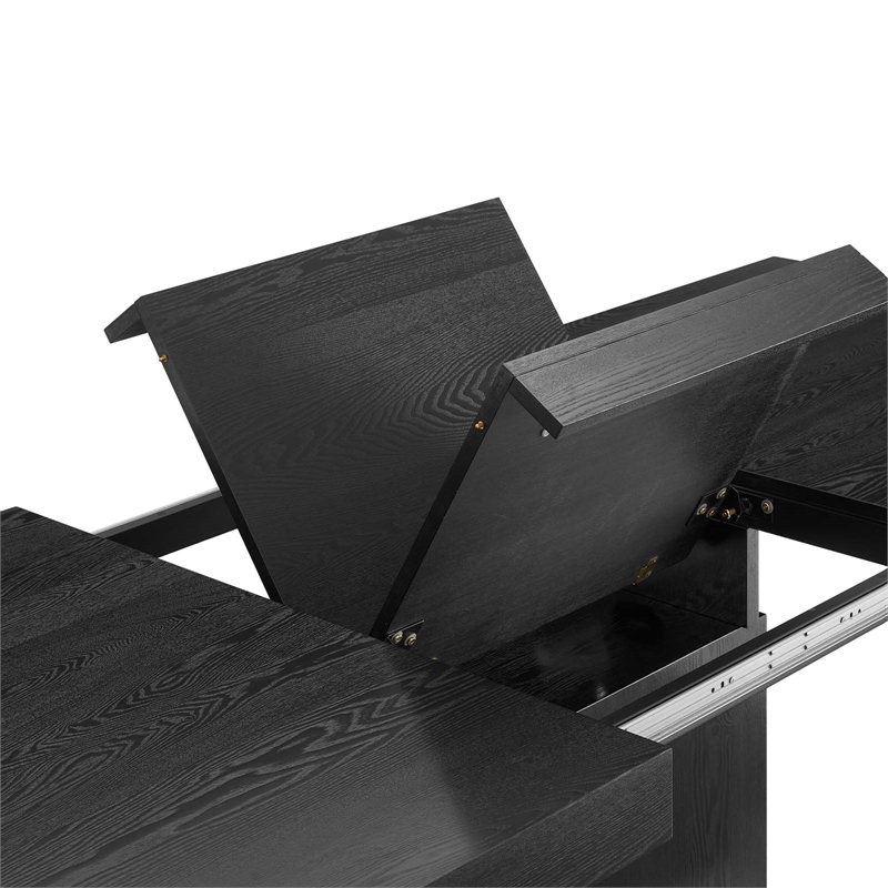 Maklaine Contemporary Expandable Wood Dining Table in Black/Gold