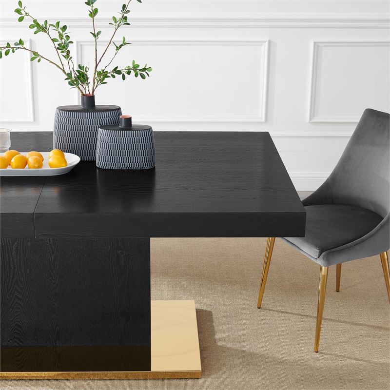 Maklaine Contemporary Expandable Wood Dining Table in Black/Gold