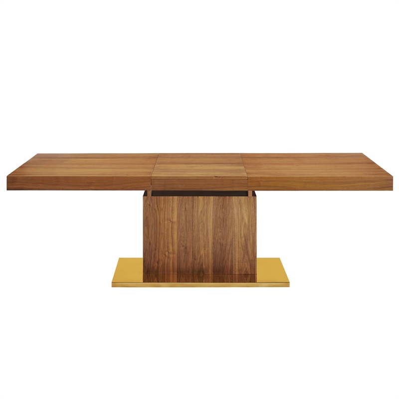 Maklaine Contemporary Expandable Wood Dining Table in Walnut/Gold