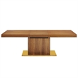 Maklaine Contemporary Expandable Wood Dining Table in Walnut/Gold