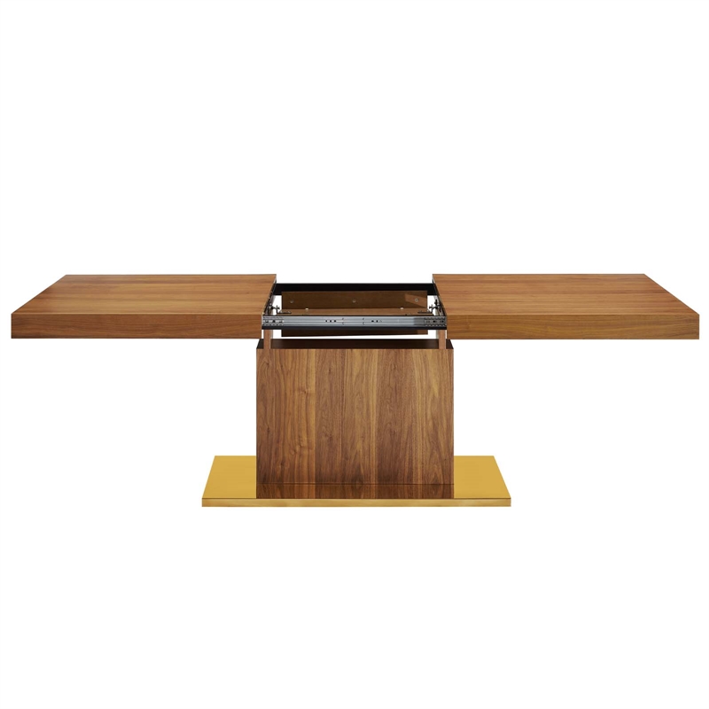 Maklaine Contemporary Expandable Wood Dining Table in Walnut/Gold