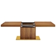 Maklaine Contemporary Expandable Wood Dining Table in Walnut/Gold