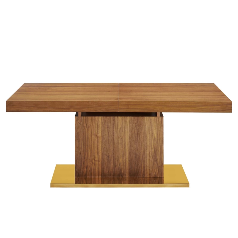 Maklaine Contemporary Expandable Wood Dining Table in Walnut/Gold