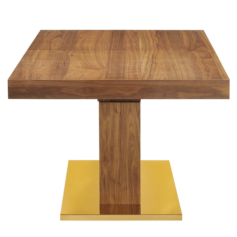 Maklaine Contemporary Expandable Wood Dining Table in Walnut/Gold