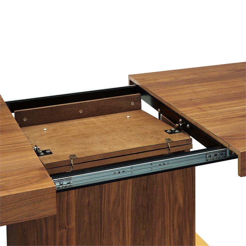 Maklaine Contemporary Expandable Wood Dining Table in Walnut/Gold