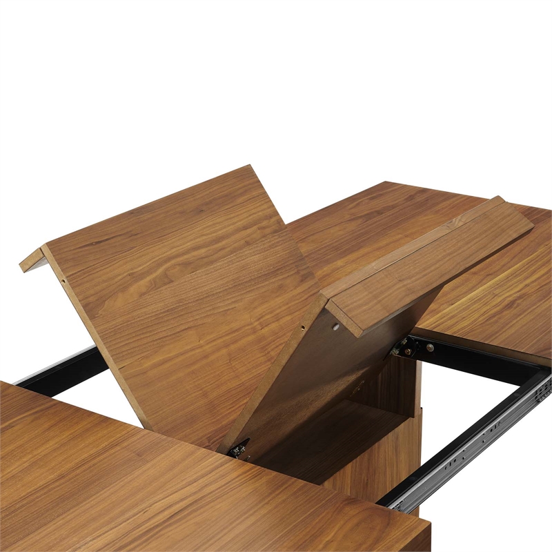 Maklaine Contemporary Expandable Wood Dining Table in Walnut/Gold