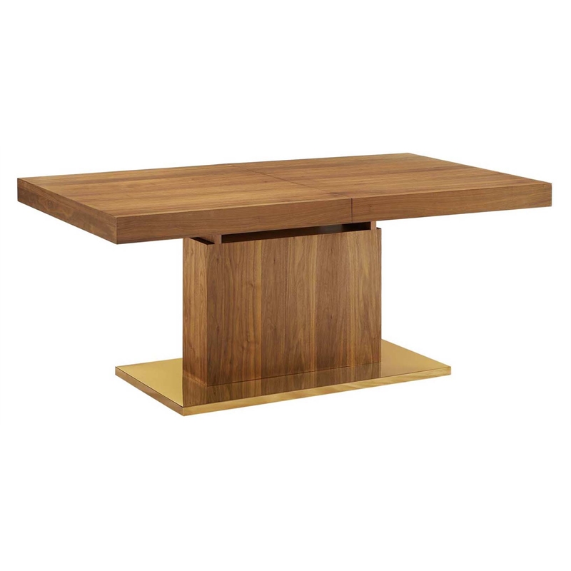 Maklaine Contemporary Expandable Wood Dining Table in Walnut/Gold