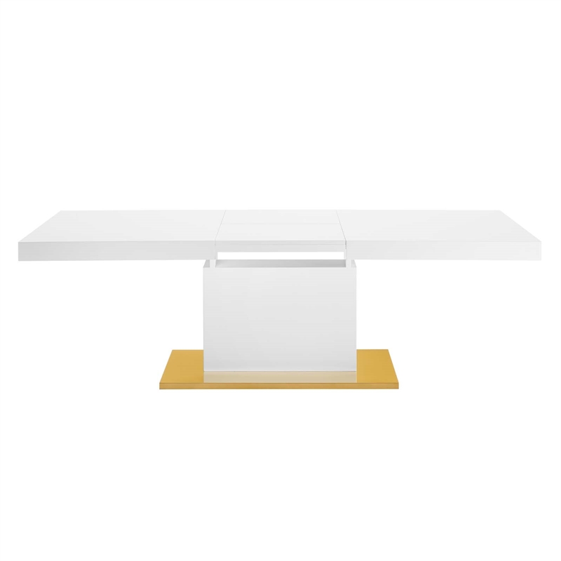 Maklaine Contemporary Expandable Wood Dining Table in White/Gold