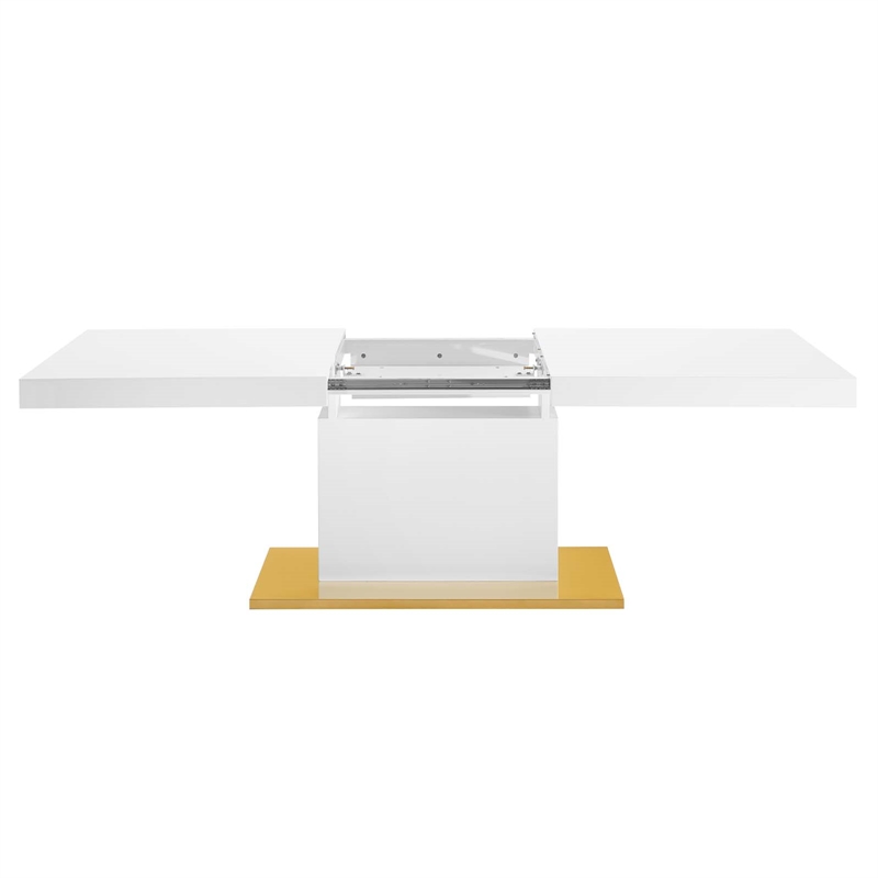 Maklaine Contemporary Expandable Wood Dining Table in White/Gold