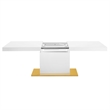 Maklaine Contemporary Expandable Wood Dining Table in White/Gold