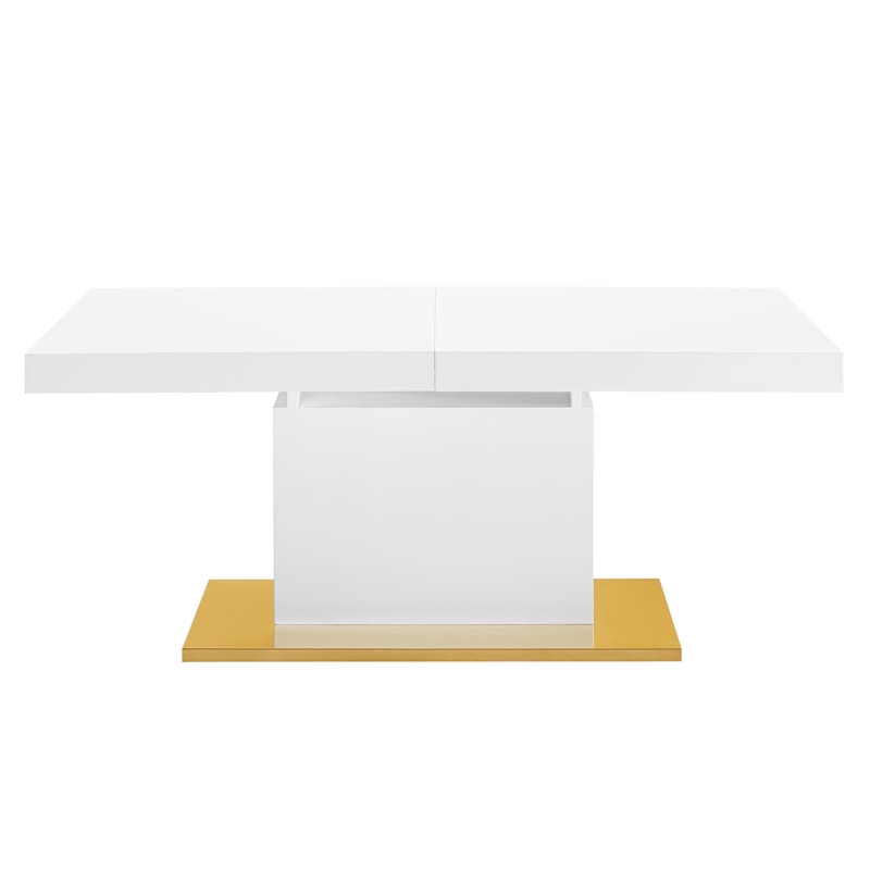 Maklaine Contemporary Expandable Wood Dining Table in White/Gold