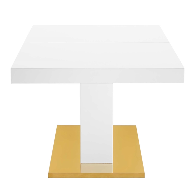 Maklaine Contemporary Expandable Wood Dining Table in White/Gold