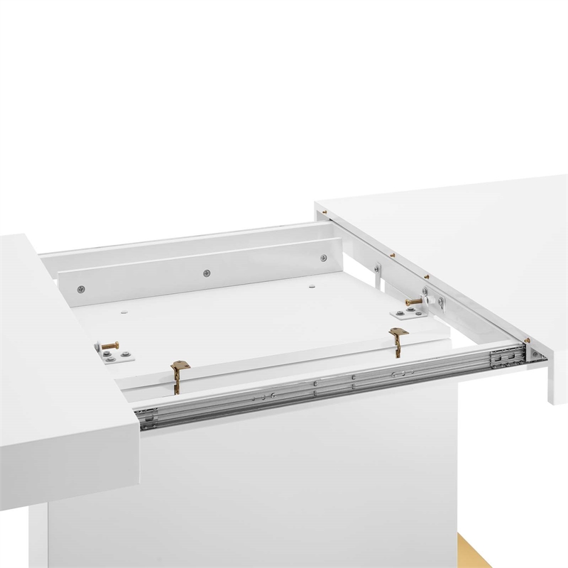 Maklaine Contemporary Expandable Wood Dining Table in White/Gold