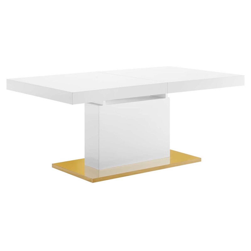 Maklaine Contemporary Expandable Wood Dining Table in White/Gold