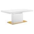 Maklaine Contemporary Expandable Wood Dining Table in White/Gold