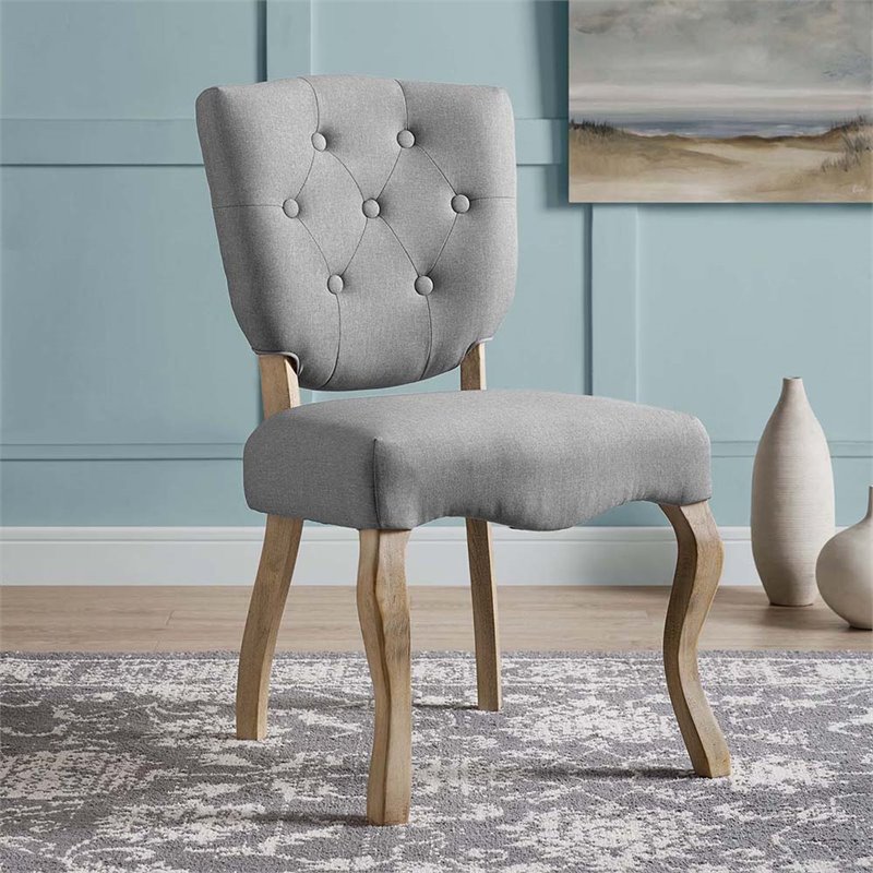 Maklaine Transitional Tufted Dining Side Chair in Light Gray