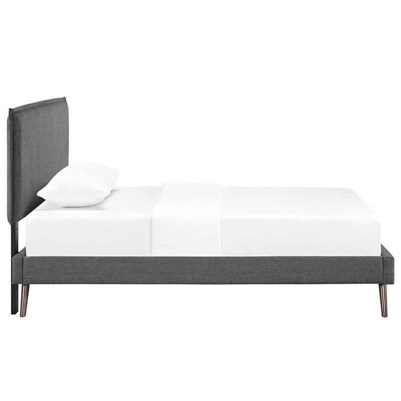 Maklaine Upholstered Twin Platform Bed Frame in Gray With Splayed Legs