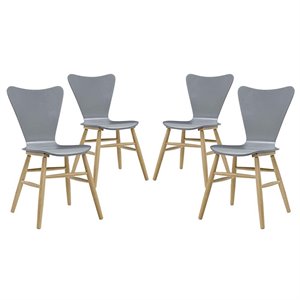Maklaine Contemporary 17.5&quot Wood Dining Chair in Gray (Set of 4)