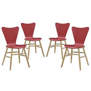 Maklaine Contemporary 17.5&quot Wood Dining Chair in Red (Set of 4)