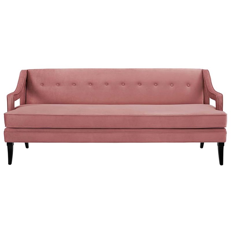 Maklaine Tufted Performance Velvet Sofa in Dusty Rose & Black