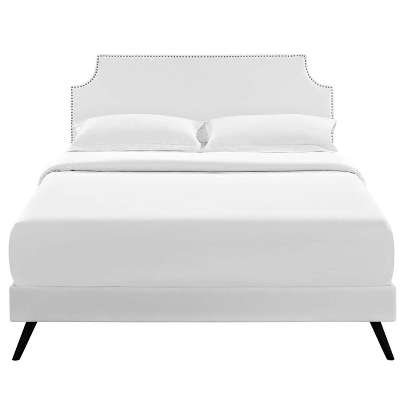 Maklaine Full Vinyl Platform Bed with Round Splayed Legs in White