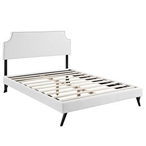 Maklaine Full Vinyl Platform Bed with Round Splayed Legs in White