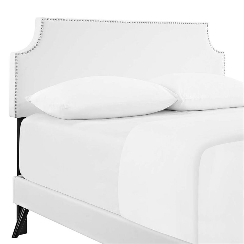 Maklaine Full Vinyl Platform Bed with Round Splayed Legs in White