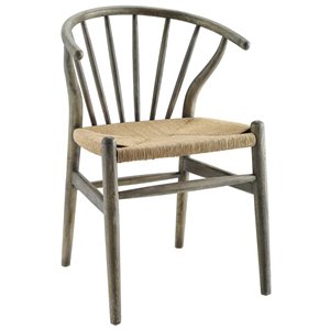 Maklaine Contemporary 18.5&quot Wood and Rope Dining Side Chair in Gray