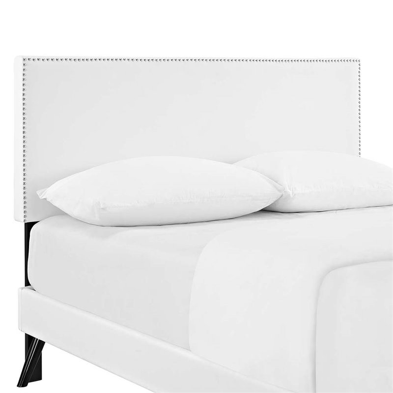 Maklaine King Vinyl Platform Bed with Round Splayed Legs in White