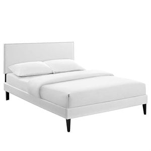 Maklaine Vinyl Full Platform Bed with Squared Tapered Legs in White