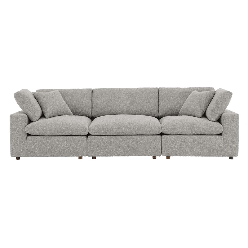 Maklaine Down Filled Overstuffed Boucle Fabric 3-Seater Sofa in Light Gray