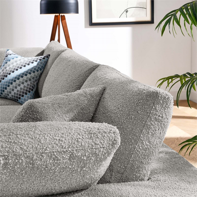 Maklaine Down Filled Overstuffed Boucle Fabric 3-Seater Sofa in Light Gray